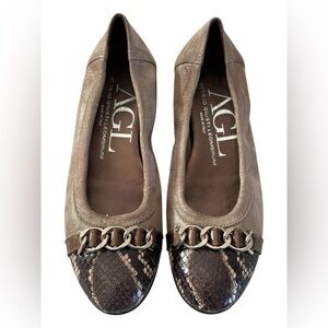 Agl Attilio Giusti Leombruni Cap Toe Chain Ballet Flats Snakeskin Size 6.5